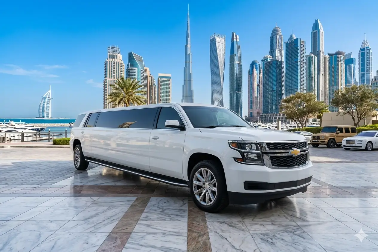 Chevy Suburban Titanium Limousine chauffeur hire Dubai