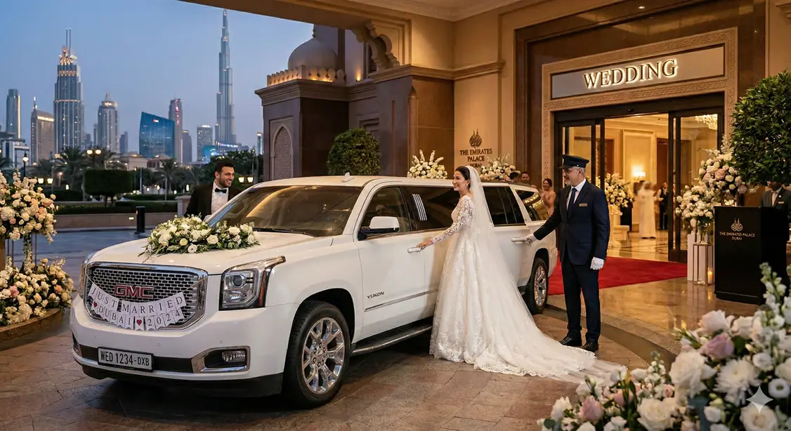 Wedding limo Dubai Abu Dhabi Sharjah - Rolls-Royce bridal car hire with chauffeur UAE